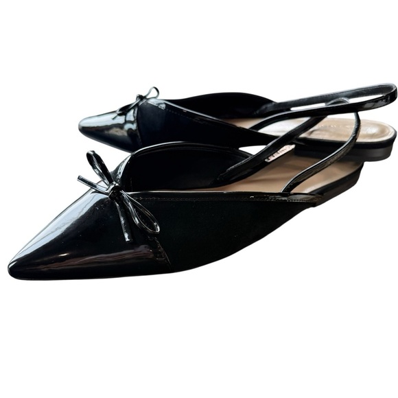 Ann Taylor Vanna Suede Patent Leather Slingback Bow Chic Evening Flats Size 9 - Picture 4 of 13